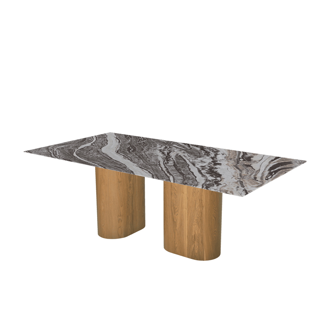 Mix & Match Rectangular Marble Dining Table with Pedro Ash Wood Base (2.1m x 1.1m)