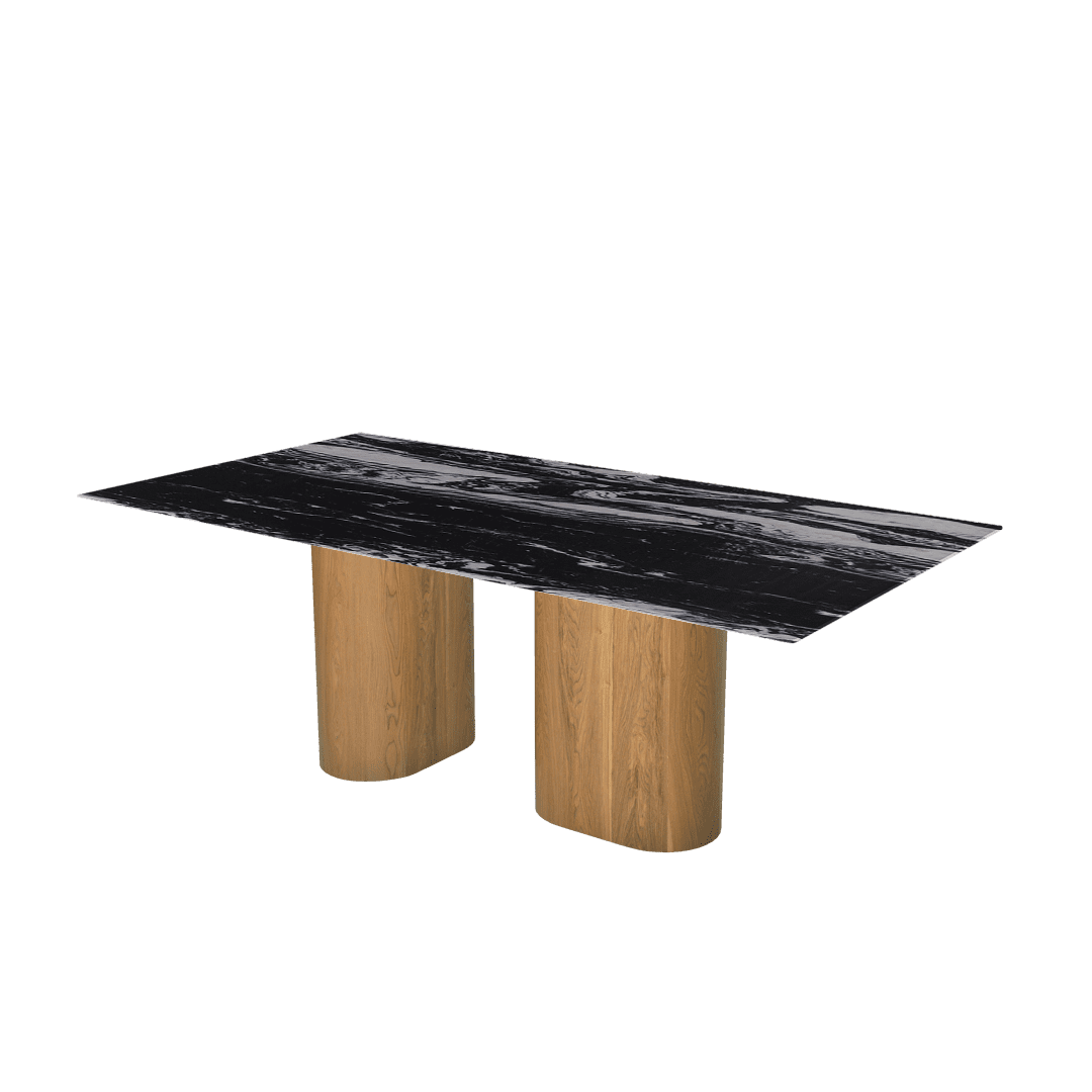 Mix & Match Rectangular Marble Dining Table with Pedro Ash Wood Base (2.1m x 1.1m)