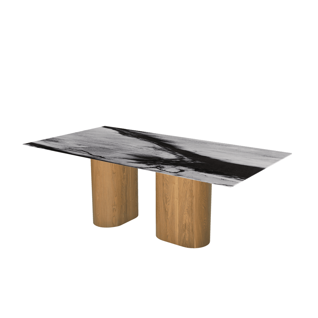 Mix & Match Rectangular Marble Dining Table with Pedro Ash Wood Base (2.1m x 1.1m)
