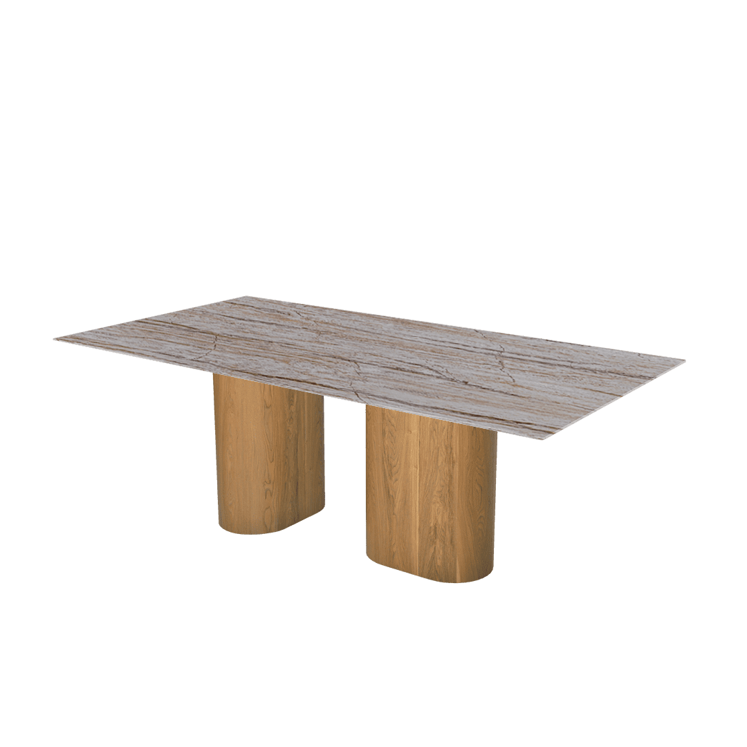 Mix & Match Rectangular Marble Dining Table with Pedro Ash Wood Base (2.1m x 1.1m)