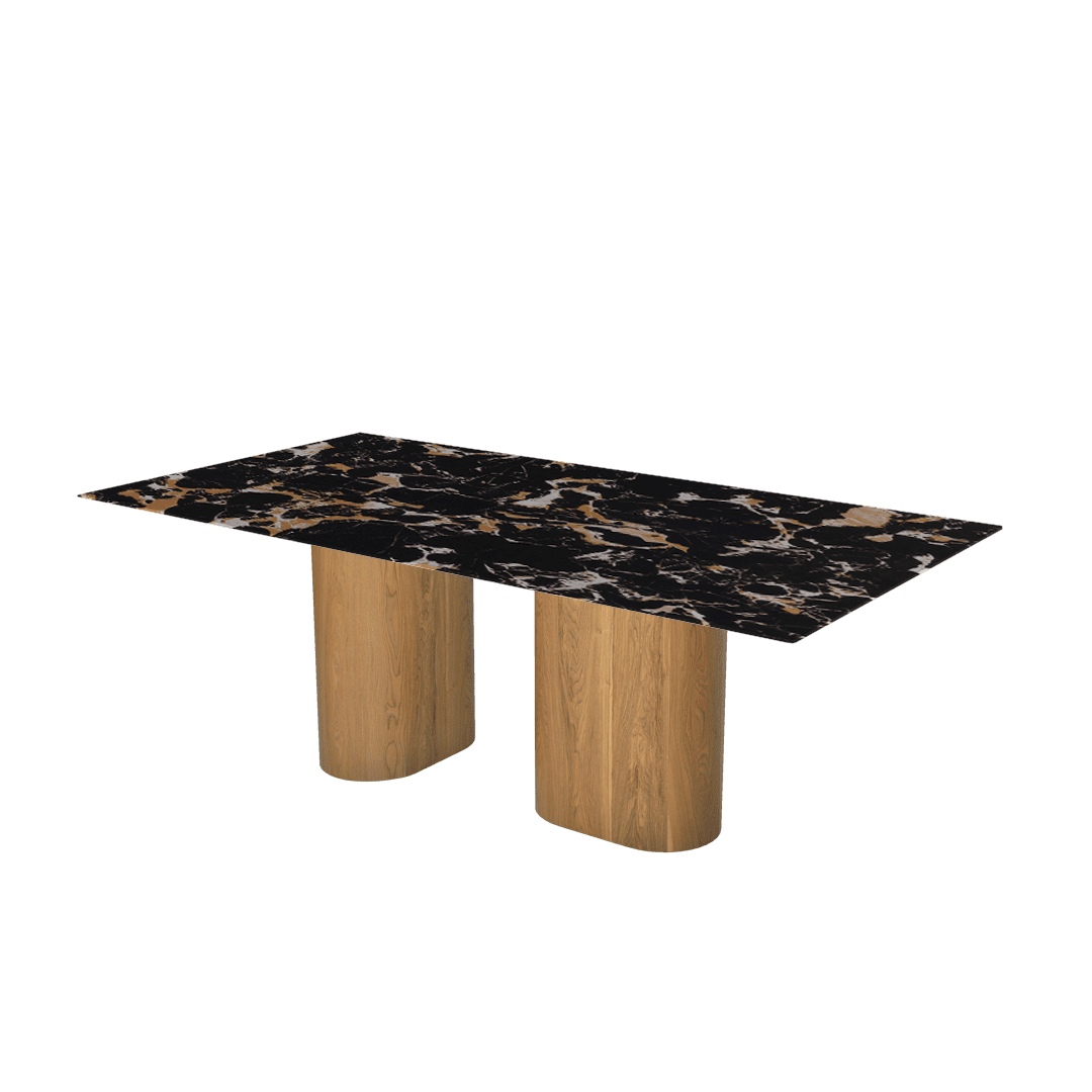 Mix & Match Rectangular Marble Dining Table with Pedro Ash Wood Base (2.1m x 1.1m)