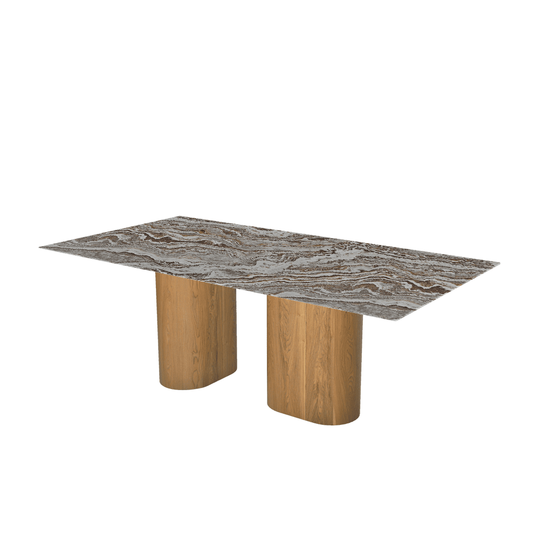 Mix & Match Rectangular Marble Dining Table with Pedro Ash Wood Base (2.1m x 1.1m)