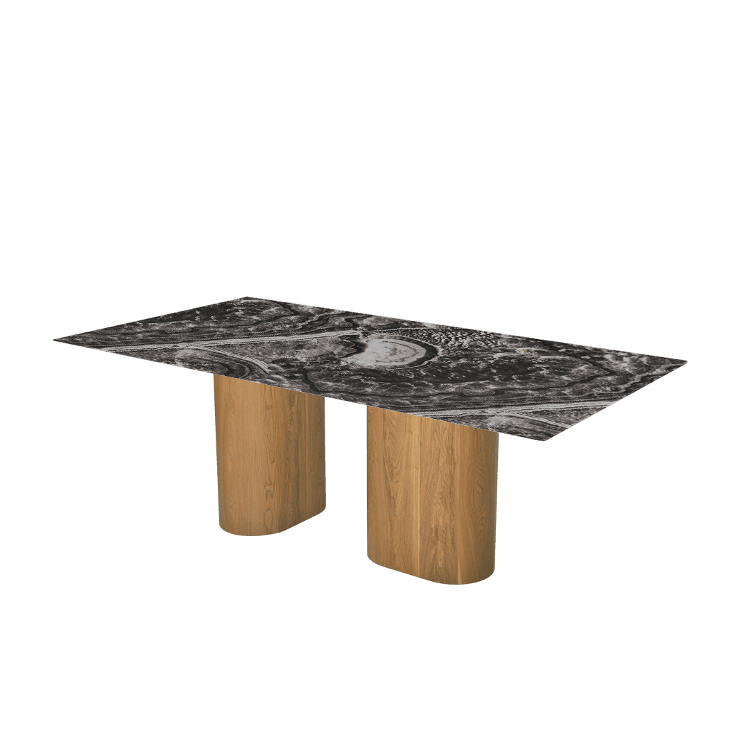 Mix & Match Rectangular Marble Dining Table with Pedro Ash Wood Base (2.1m x 1.1m)