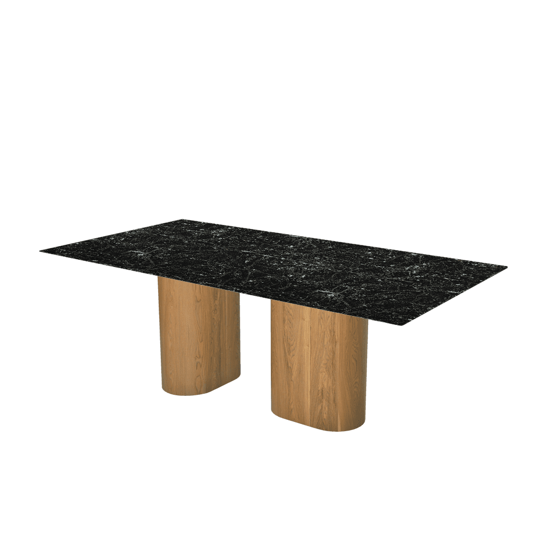 Mix & Match Rectangular Marble Dining Table with Pedro Ash Wood Base (2.1m x 1.1m)