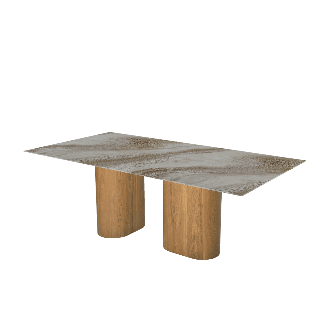 Mix & Match Rectangular Marble Dining Table with Pedro Ash Wood Base (2.1m x 1.1m)