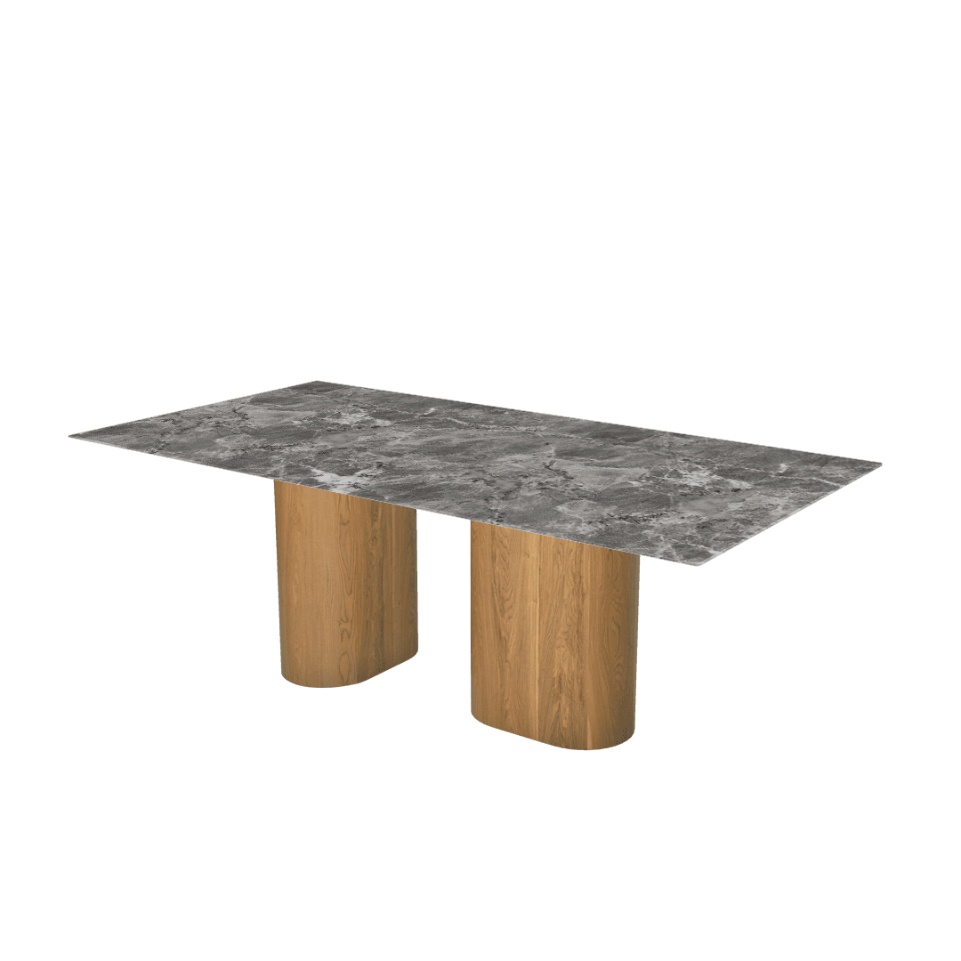 Mix & Match Rectangular Marble Dining Table with Pedro Ash Wood Base (2.1m x 1.1m)
