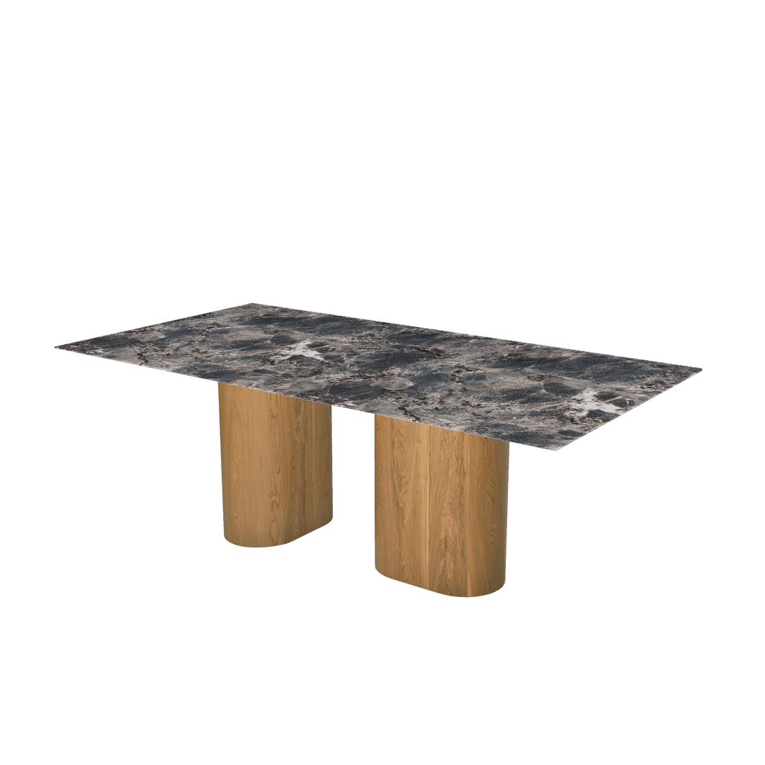 Mix & Match Rectangular Marble Dining Table with Pedro Ash Wood Base (2.1m x 1.1m)