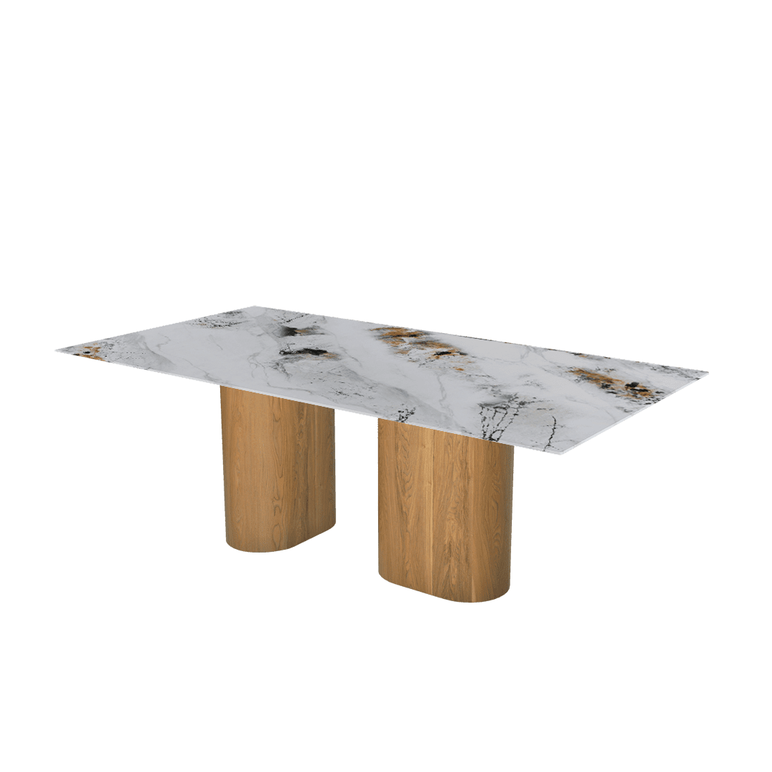 Mix & Match Rectangular Marble Dining Table with Pedro Ash Wood Base (2.1m x 1.1m)