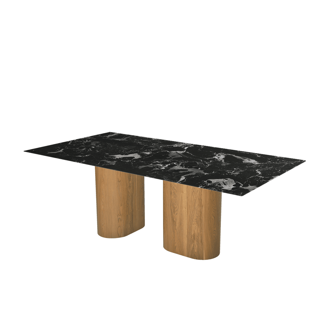Mix & Match Rectangular Marble Dining Table with Pedro Ash Wood Base (2.1m x 1.1m)