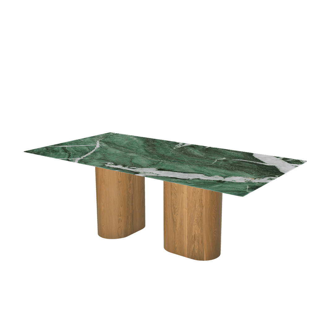 Mix & Match Rectangular Marble Dining Table with Pedro Ash Wood Base (2.1m x 1.1m)