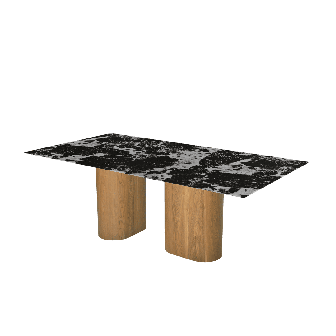 Mix & Match Rectangular Marble Dining Table with Pedro Ash Wood Base (2.1m x 1.1m)