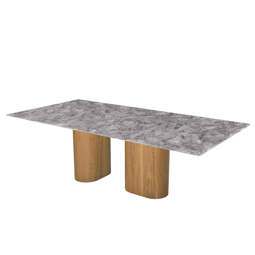 Mix & Match Oval Shaped Marble Dining Table with Pedro Ash Wood Base (2.4m x 1.2m)