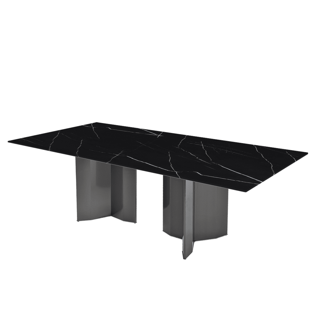 Modern & Versatile Rectangular Marble Dining Table with Yetta Black Titanium Hairline Finish Stainless Steel Base (2.4m x 1.2m)