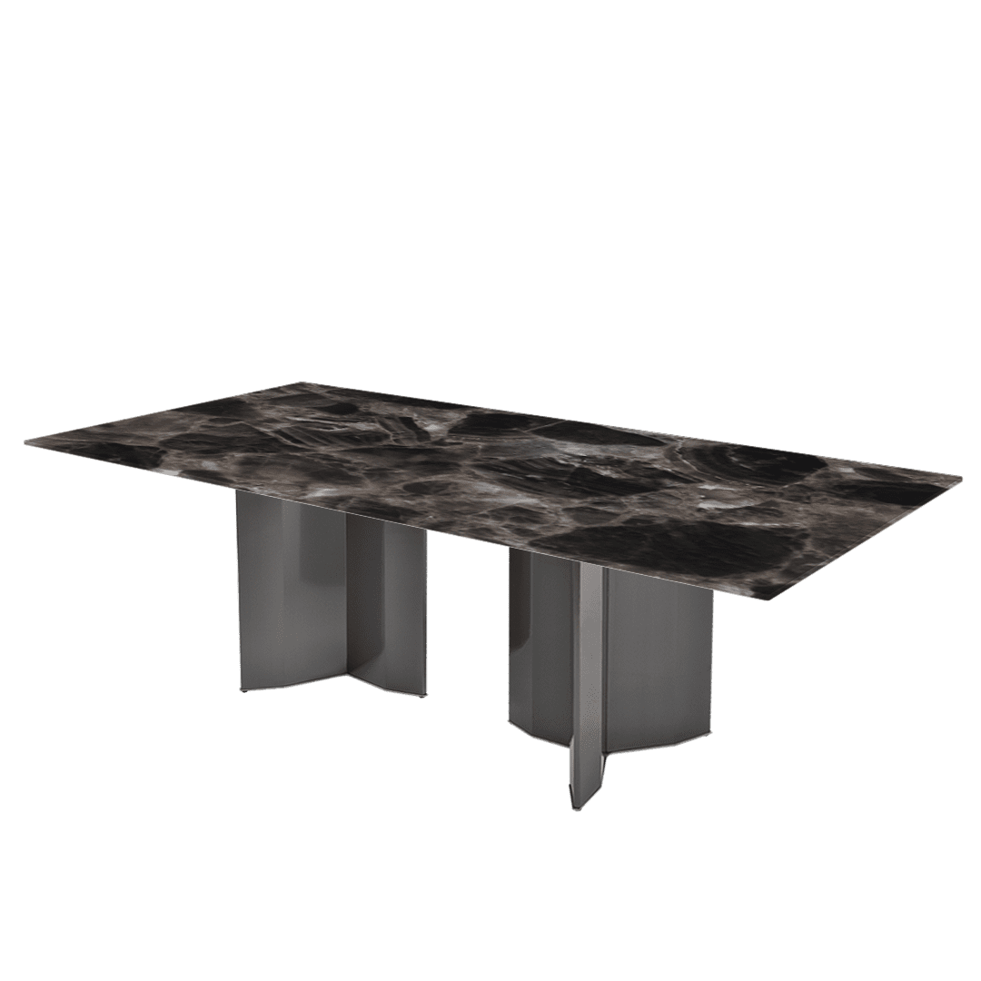 Modern & Versatile Rectangular Marble Dining Table with Yetta Black Titanium Hairline Finish Stainless Steel Base (2.4m x 1.2m)