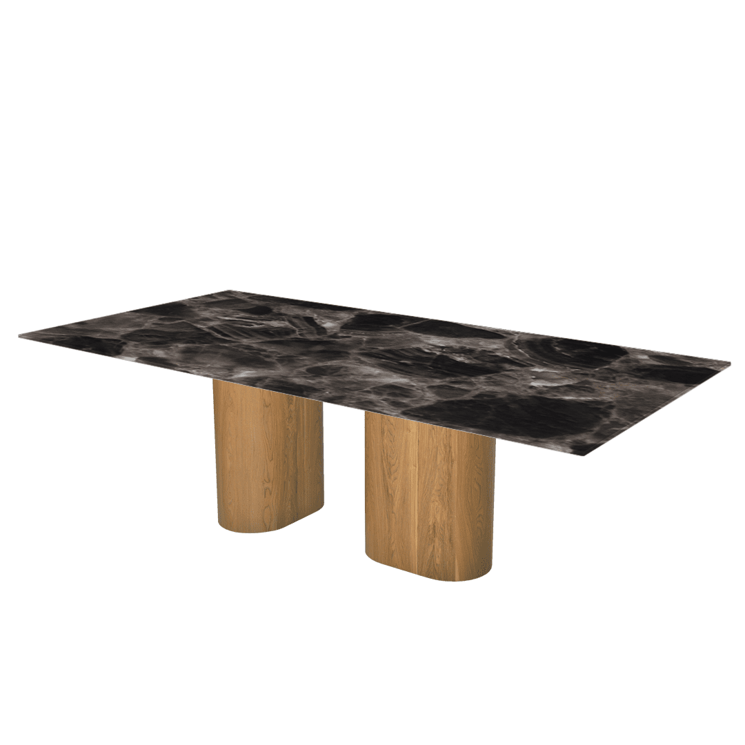 Mix & Match Oval Shaped Marble Dining Table with Pedro Ash Wood Base (2.4m x 1.2m)