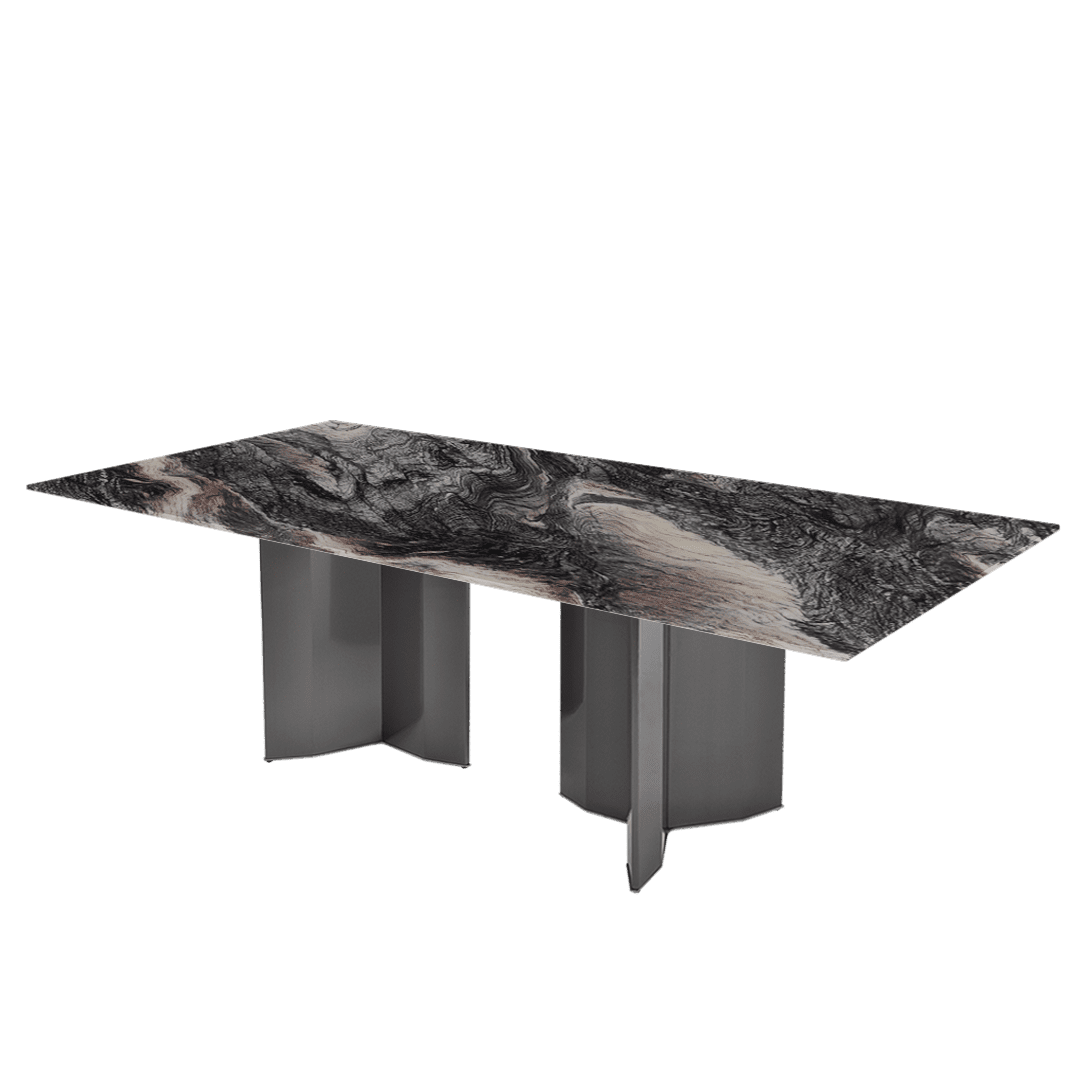 Modern & Versatile Rectangular Marble Dining Table with Yetta Black Titanium Hairline Finish Stainless Steel Base (2.4m x 1.2m)