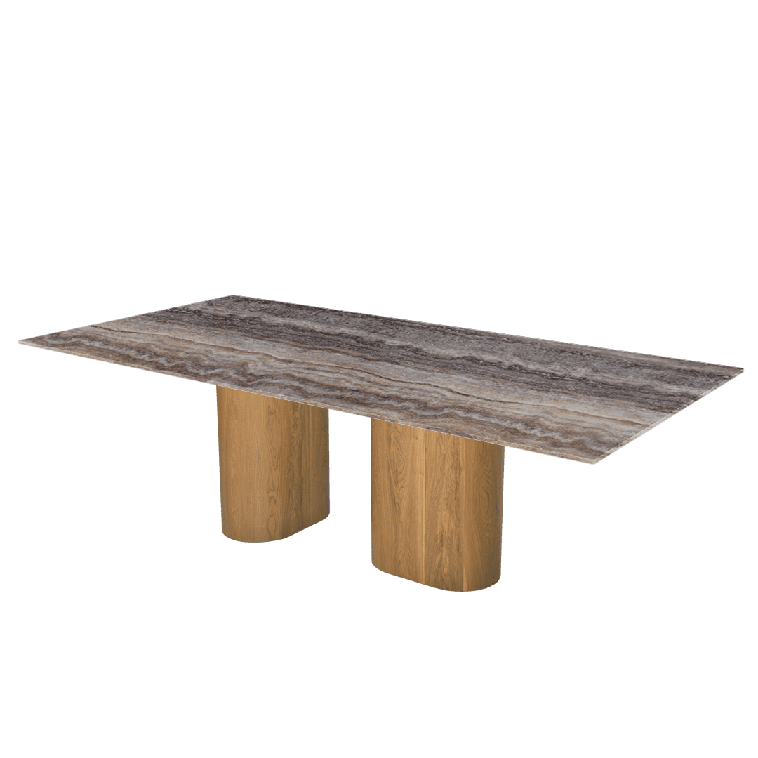 Mix & Match Oval Shaped Marble Dining Table with Pedro Ash Wood Base (2.4m x 1.2m)