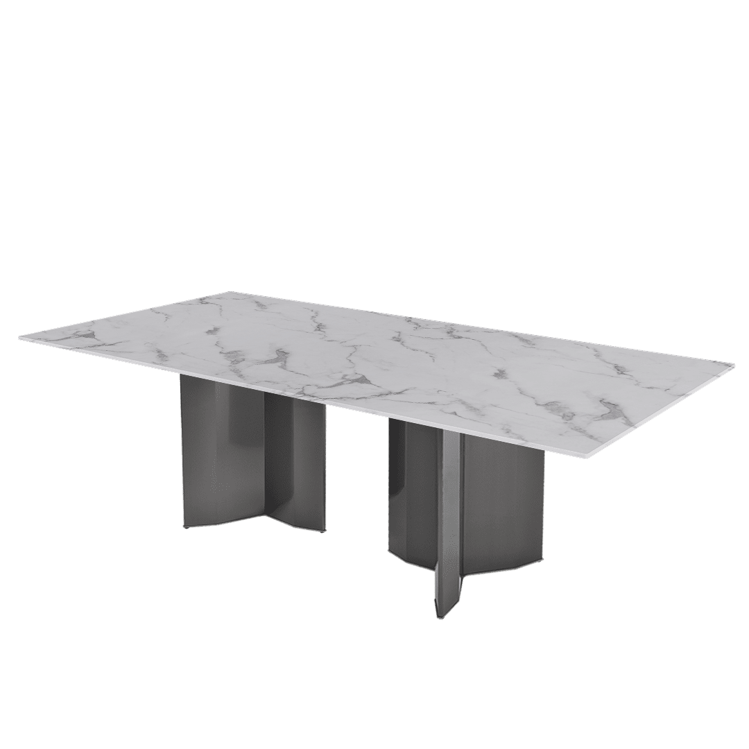 Modern & Versatile Rectangular Marble Dining Table with Yetta Black Titanium Hairline Finish Stainless Steel Base (2.4m x 1.2m)