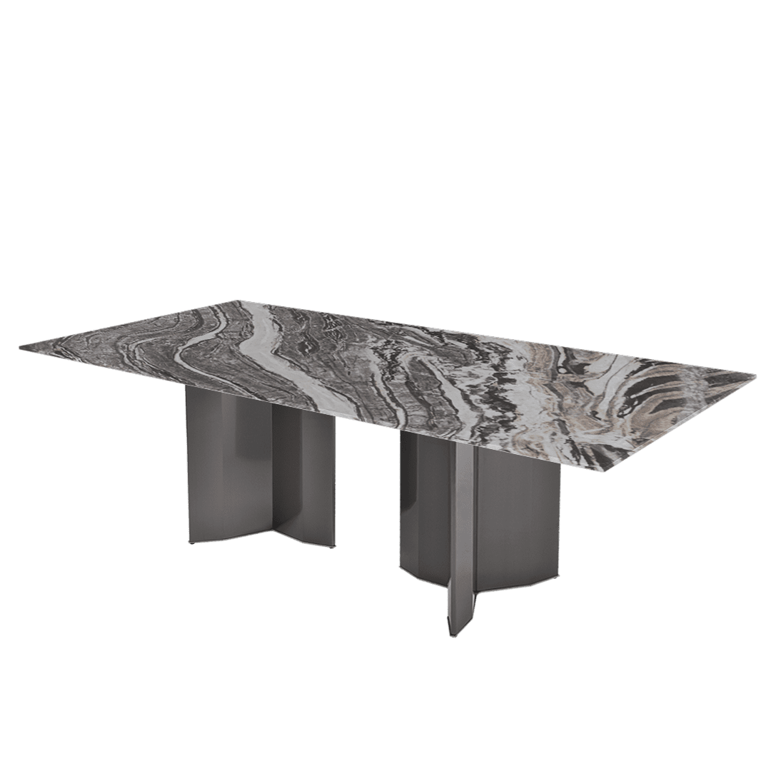 Modern & Versatile Rectangular Marble Dining Table with Yetta Black Titanium Hairline Finish Stainless Steel Base (2.4m x 1.2m)