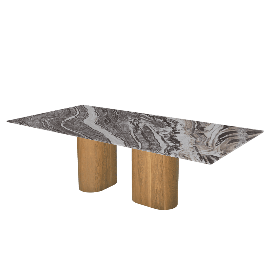 Mix & Match Oval Shaped Marble Dining Table with Pedro Ash Wood Base (2.4m x 1.2m)