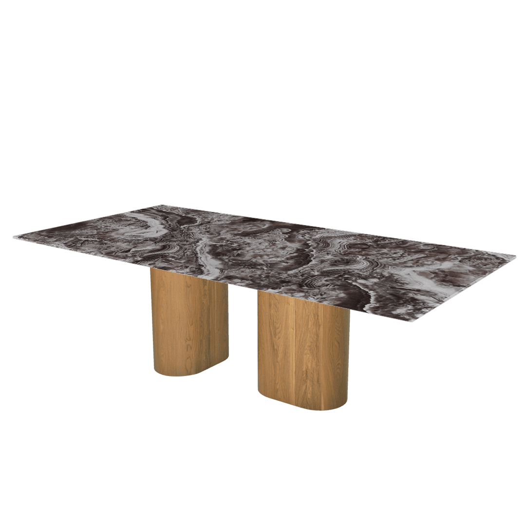 Mix & Match Oval Shaped Marble Dining Table with Pedro Ash Wood Base (2.4m x 1.2m)