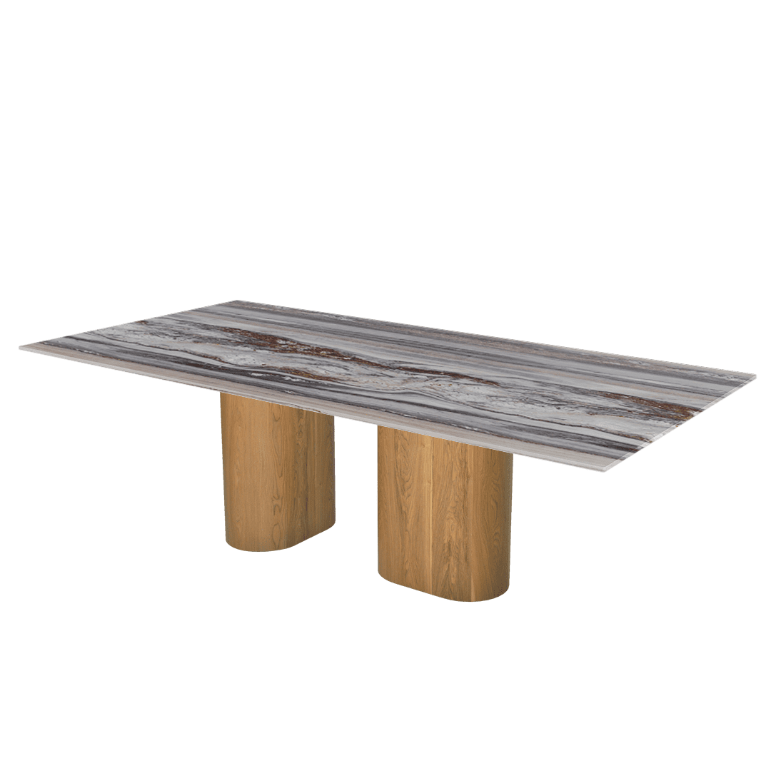Mix & Match Oval Shaped Marble Dining Table with Pedro Ash Wood Base (2.4m x 1.2m)
