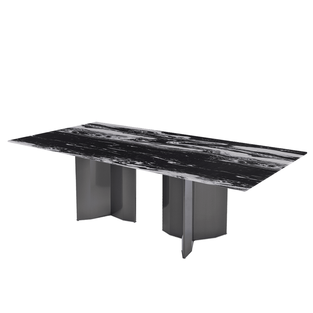 Modern & Versatile Rectangular Marble Dining Table with Yetta Black Titanium Hairline Finish Stainless Steel Base (2.4m x 1.2m)