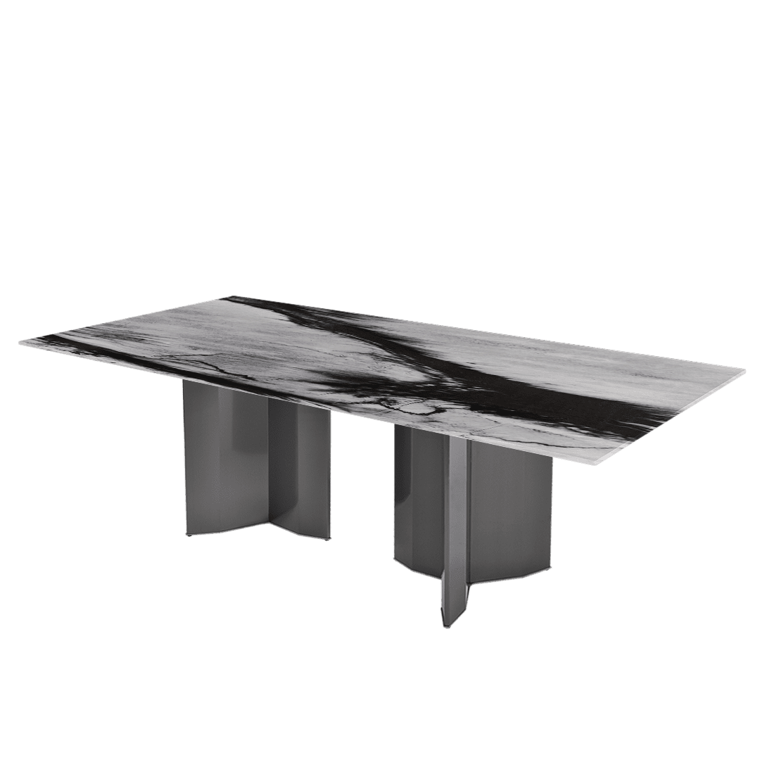 Modern & Versatile Rectangular Marble Dining Table with Yetta Black Titanium Hairline Finish Stainless Steel Base (2.4m x 1.2m)