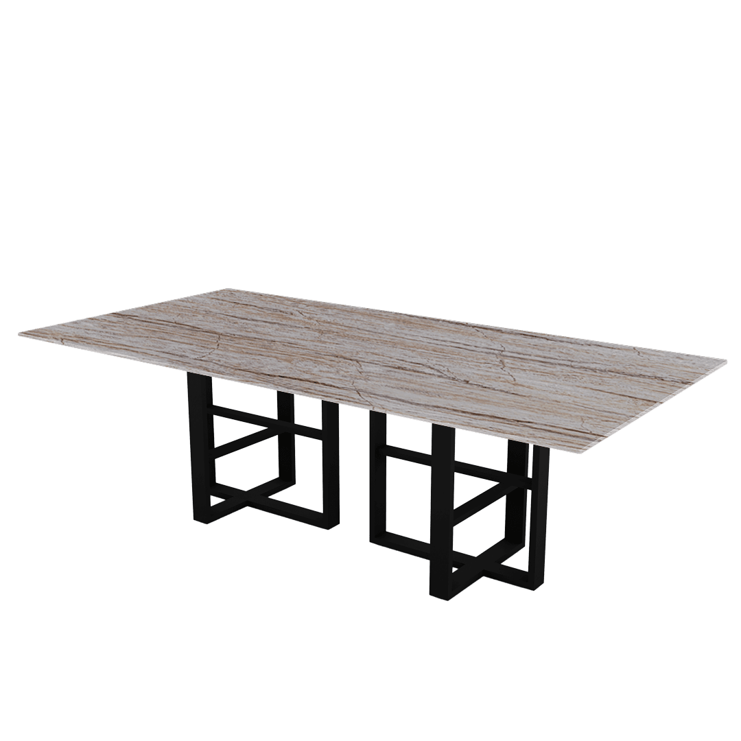 Industrial Chic Rectangular Marble Dining Table with Beck Black Metal Base (2.4m x 1.2m)