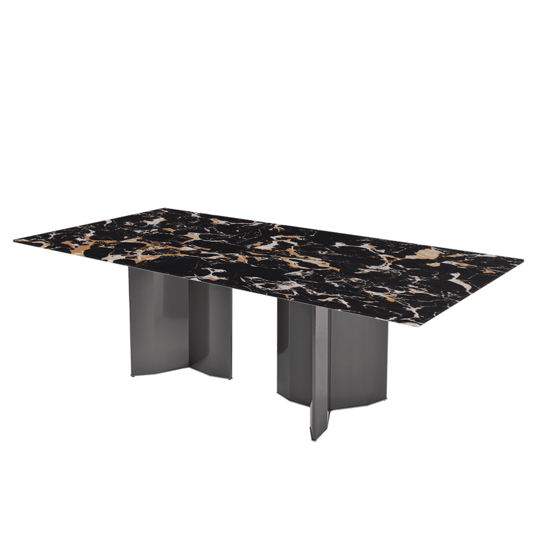 Modern & Versatile Rectangular Marble Dining Table with Yetta Black Titanium Hairline Finish Stainless Steel Base (2.4m x 1.2m)