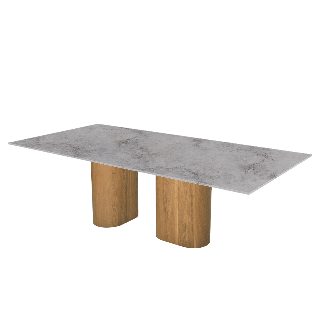 Mix & Match Oval Shaped Marble Dining Table with Pedro Ash Wood Base (2.4m x 1.2m)