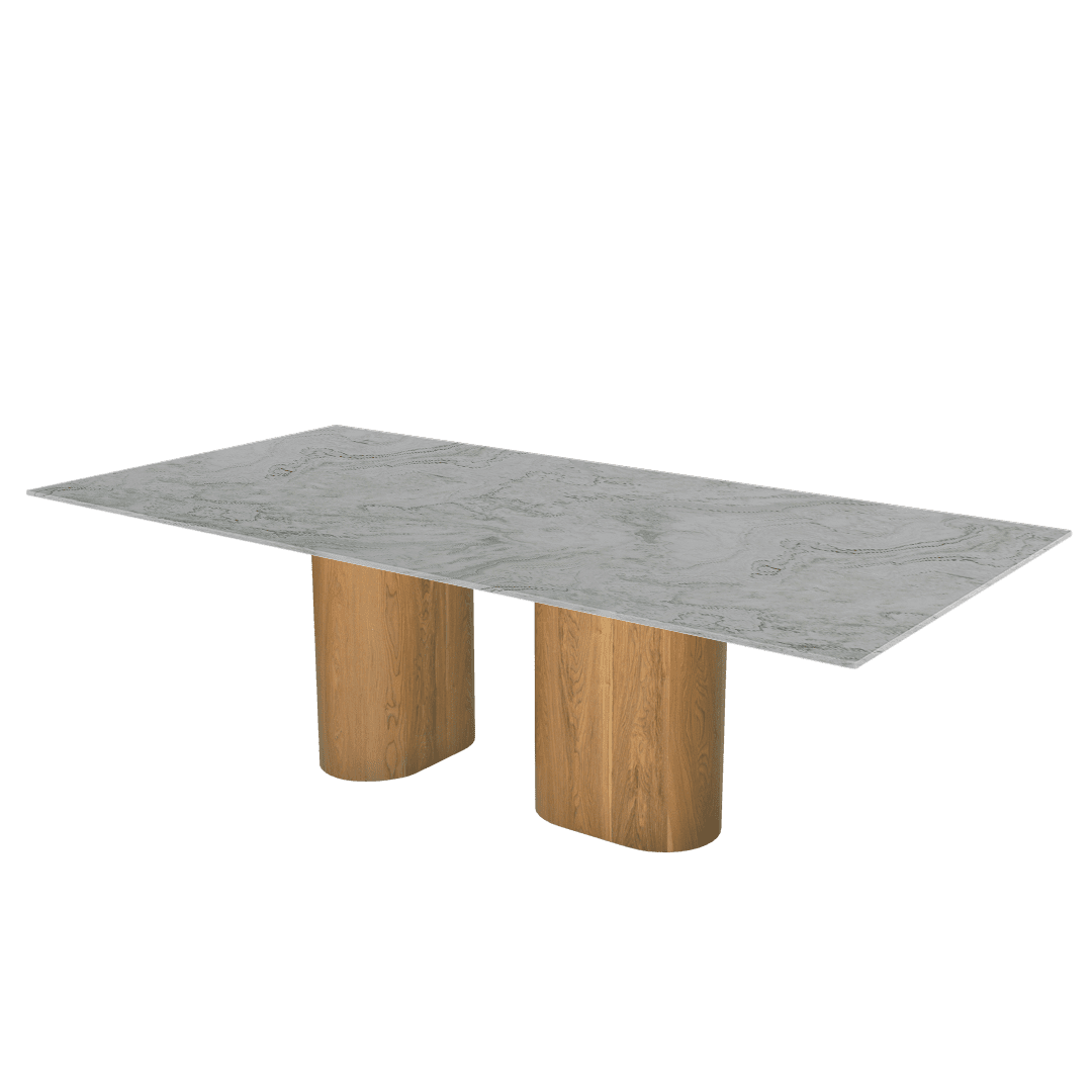 Mix & Match Oval Shaped Marble Dining Table with Pedro Ash Wood Base (2.4m x 1.2m)
