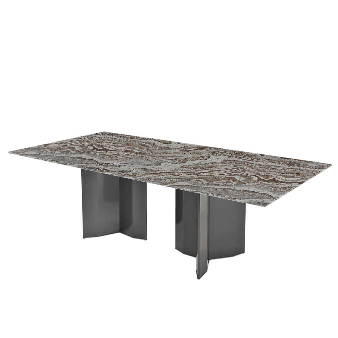 Modern & Versatile Rectangular Marble Dining Table with Yetta Black Titanium Hairline Finish Stainless Steel Base (2.4m x 1.2m)