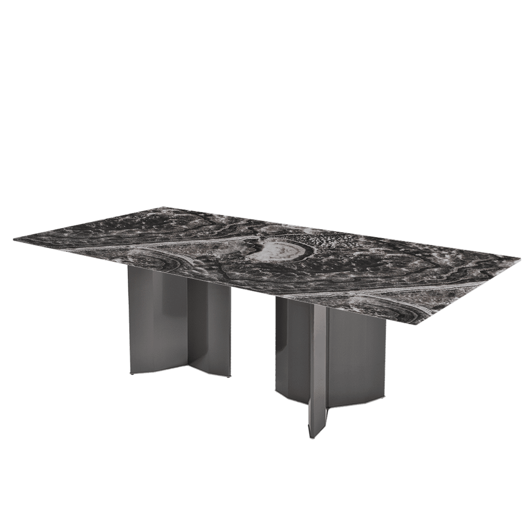 Modern & Versatile Rectangular Marble Dining Table with Yetta Black Titanium Hairline Finish Stainless Steel Base (2.4m x 1.2m)