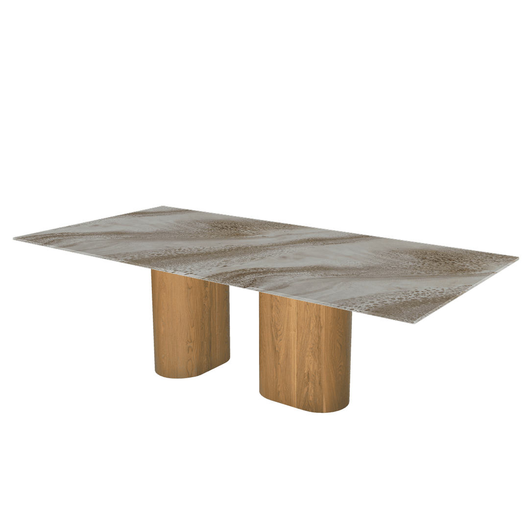 Mix & Match Oval Shaped Marble Dining Table with Pedro Ash Wood Base (2.4m x 1.2m)