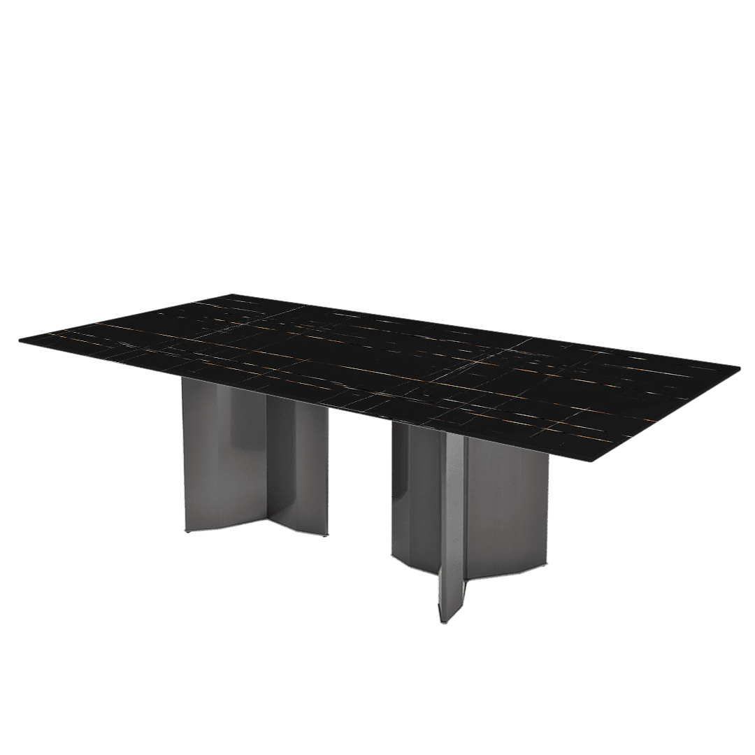 Modern & Versatile Rectangular Marble Dining Table with Yetta Black Titanium Hairline Finish Stainless Steel Base (2.4m x 1.2m)