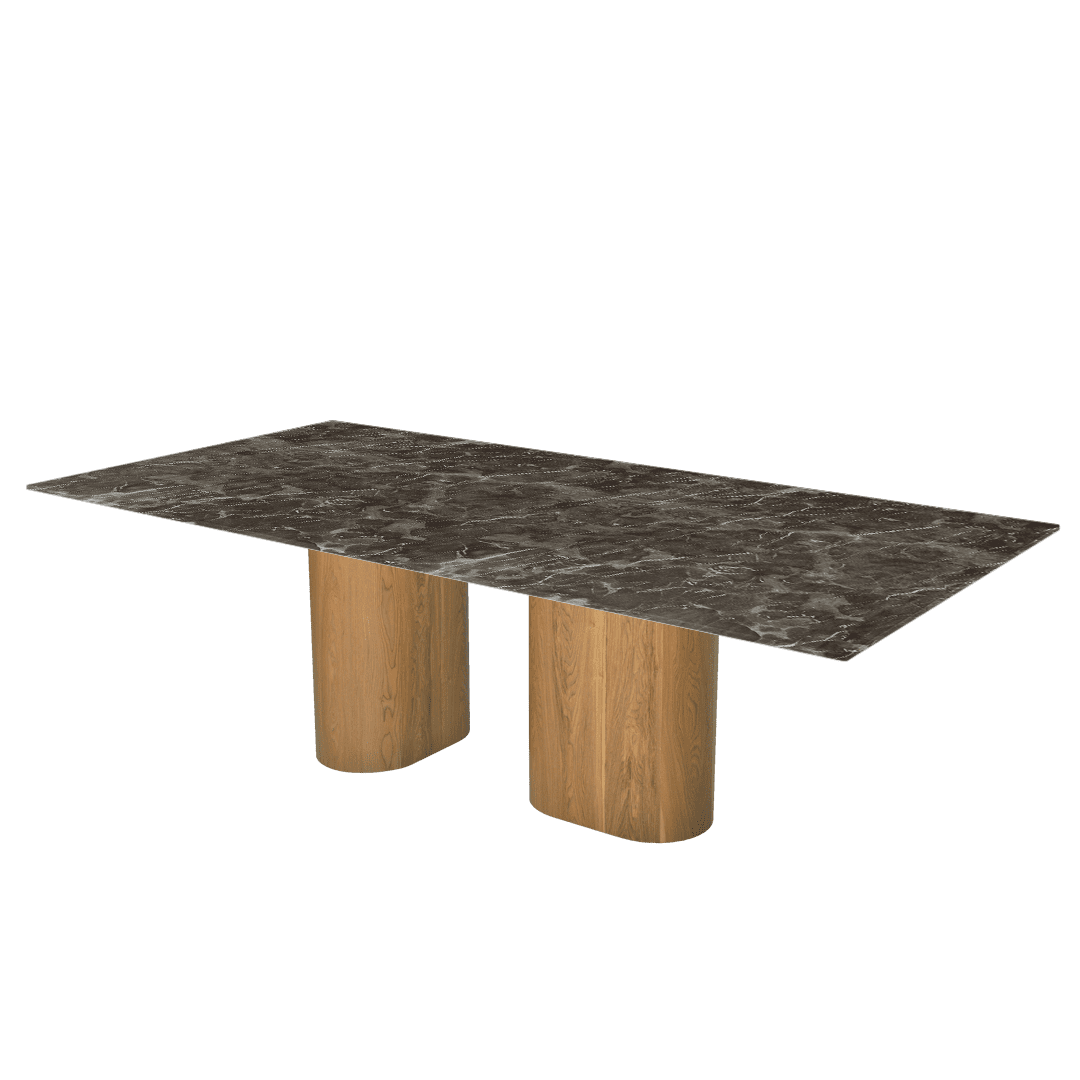 Mix & Match Oval Shaped Marble Dining Table with Pedro Ash Wood Base (2.4m x 1.2m)