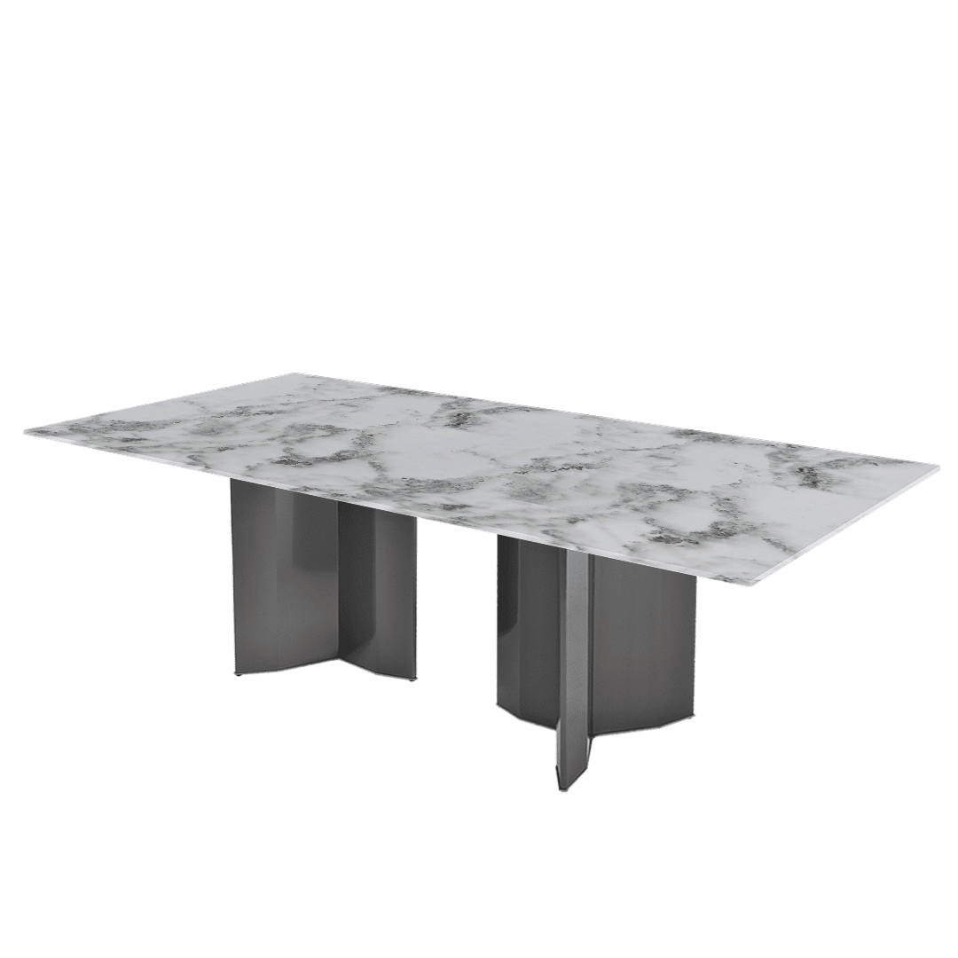 Modern & Versatile Rectangular Marble Dining Table with Yetta Black Titanium Hairline Finish Stainless Steel Base (2.4m x 1.2m)