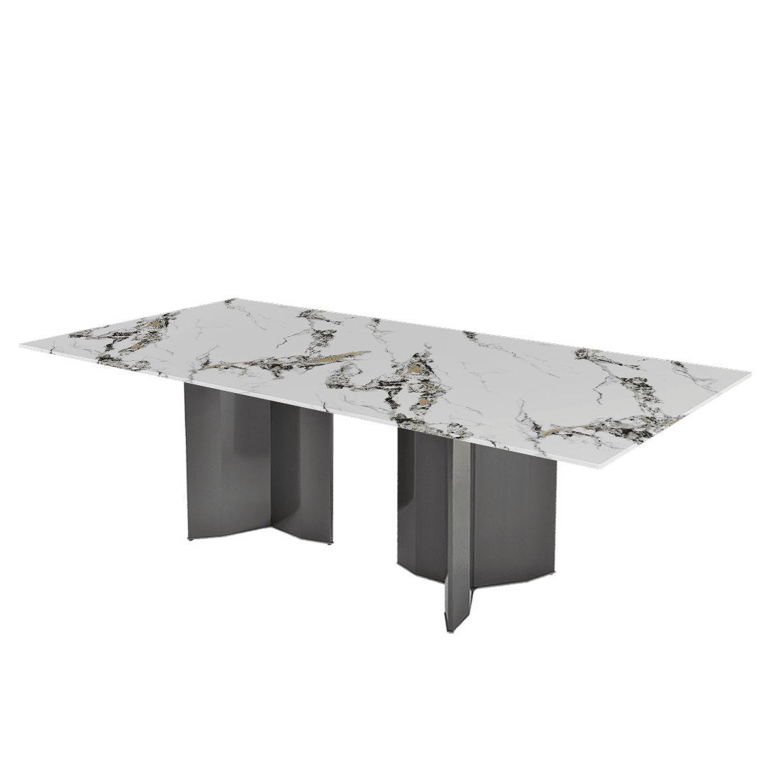 Modern & Versatile Rectangular Marble Dining Table with Yetta Black Titanium Hairline Finish Stainless Steel Base (2.4m x 1.2m)