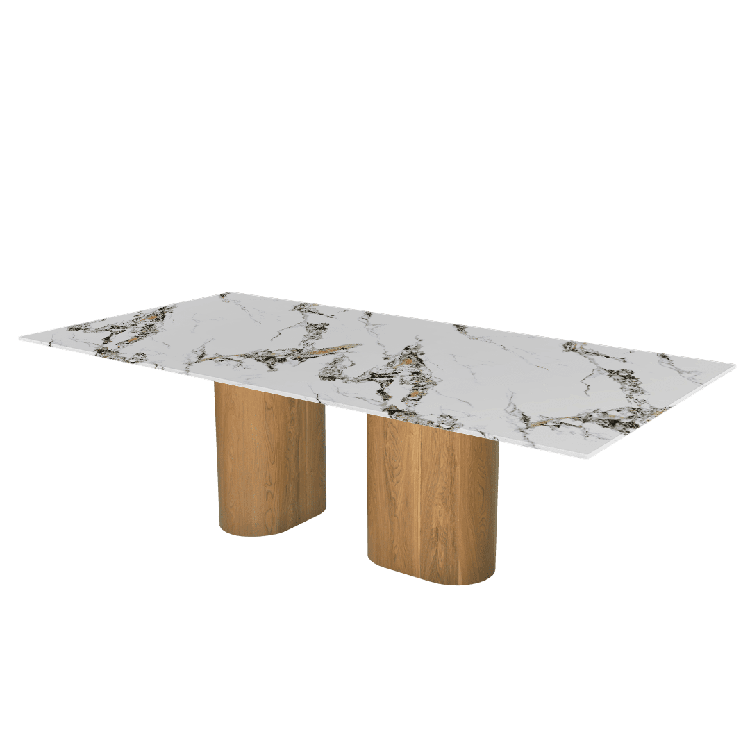 Mix & Match Oval Shaped Marble Dining Table with Pedro Ash Wood Base (2.4m x 1.2m)