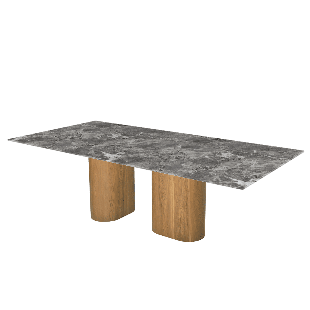 Mix & Match Oval Shaped Marble Dining Table with Pedro Ash Wood Base (2.4m x 1.2m)