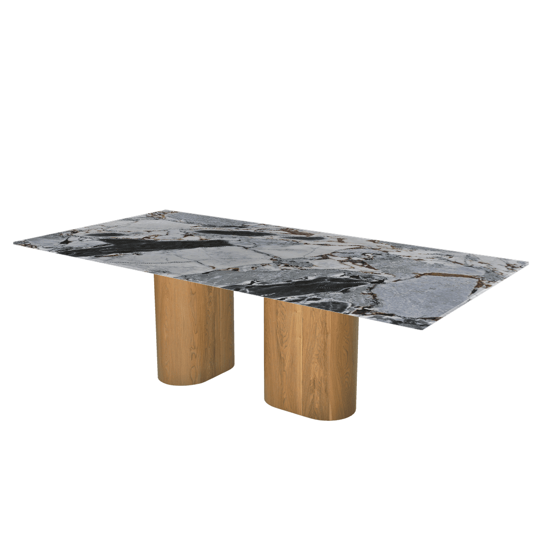 Mix & Match Oval Shaped Marble Dining Table with Pedro Ash Wood Base (2.4m x 1.2m)