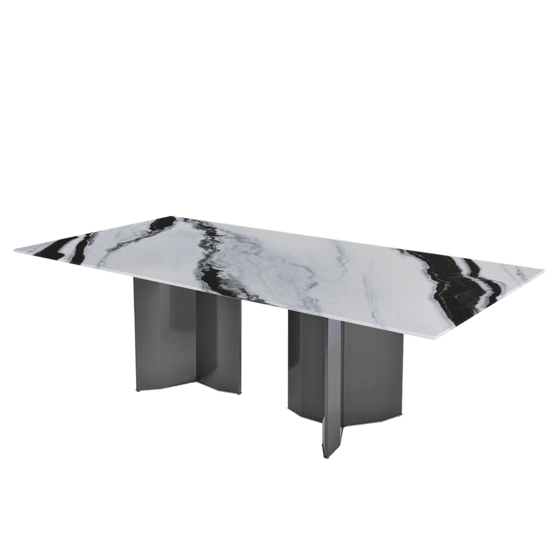 Modern & Versatile Rectangular Marble Dining Table with Yetta Black Titanium Hairline Finish Stainless Steel Base (2.4m x 1.2m)