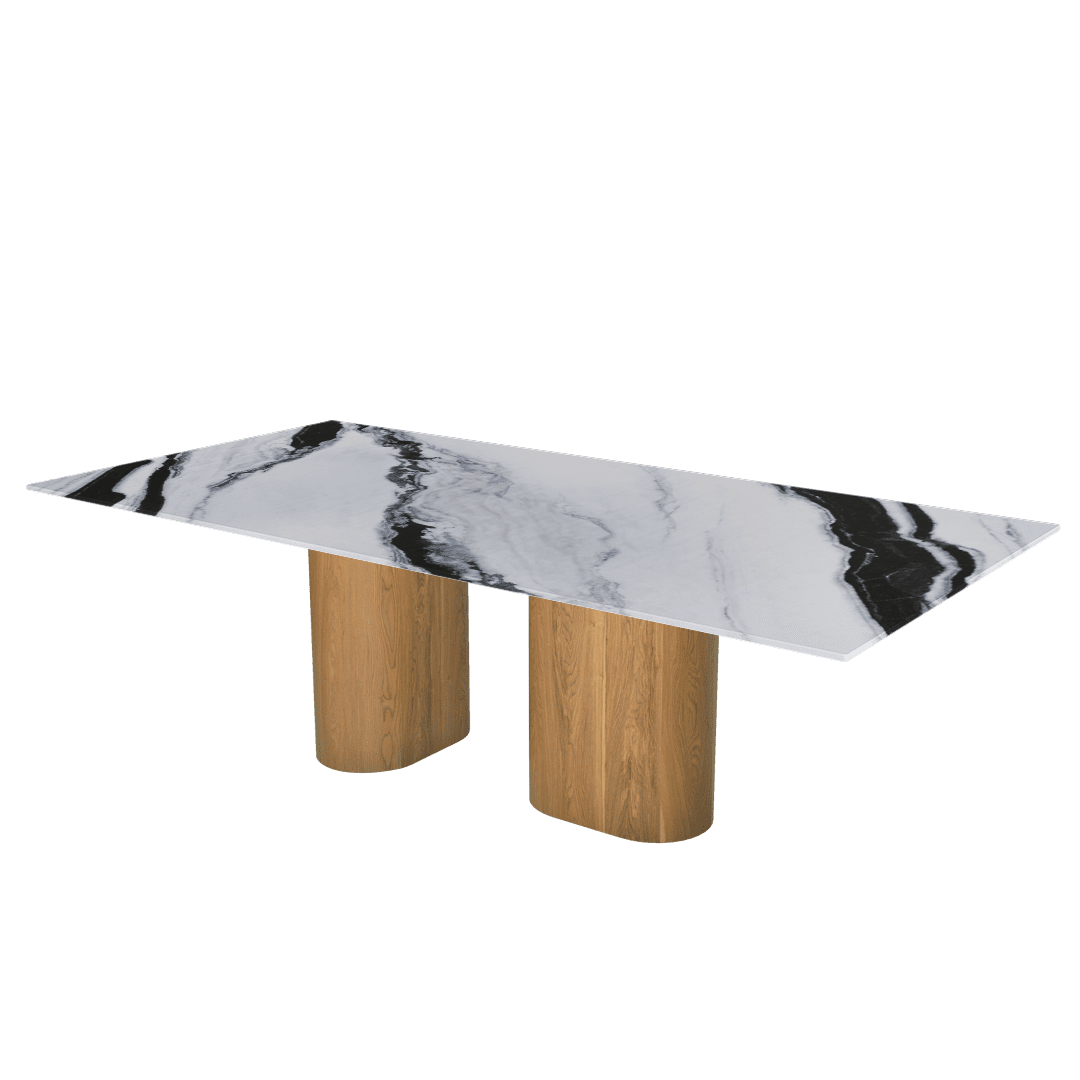 Mix & Match Oval Shaped Marble Dining Table with Pedro Ash Wood Base (2.4m x 1.2m)