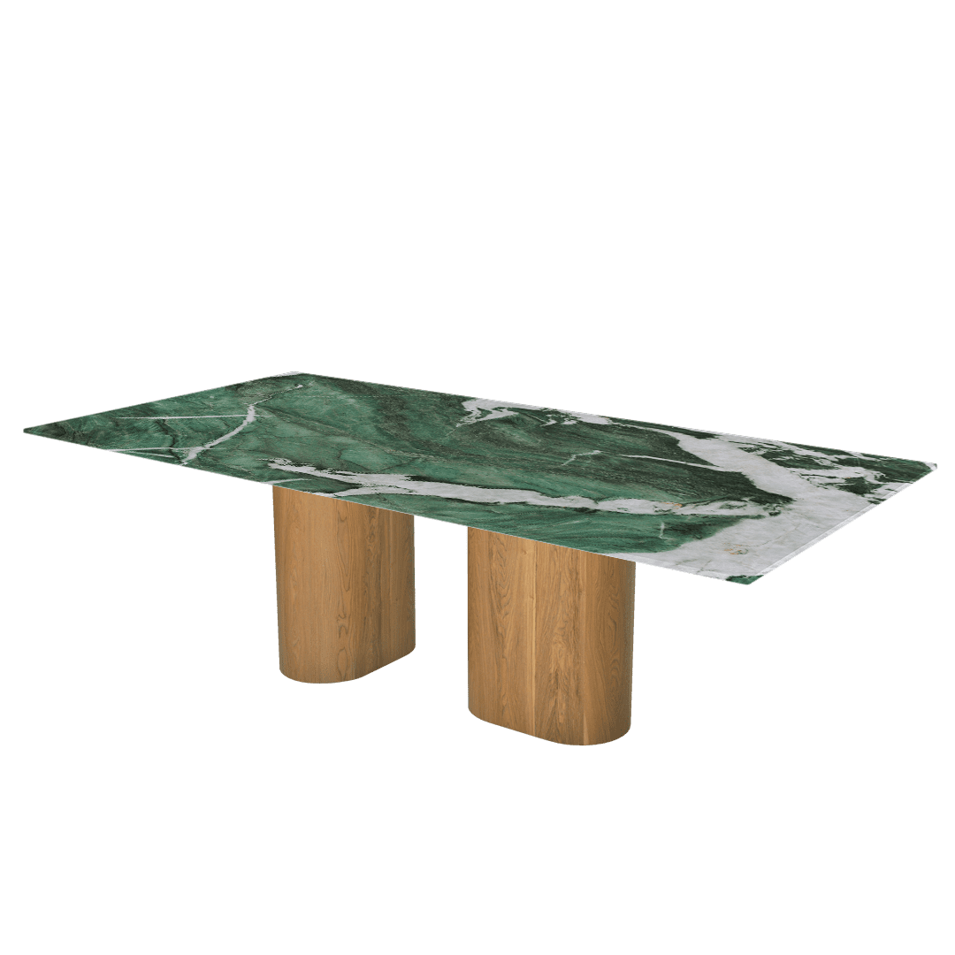Mix & Match Oval Shaped Marble Dining Table with Pedro Ash Wood Base (2.4m x 1.2m)
