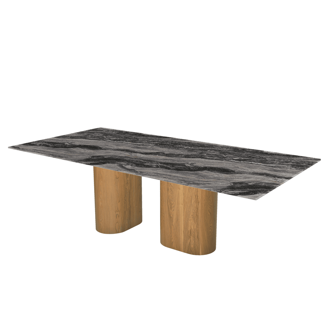 Mix & Match Oval Shaped Marble Dining Table with Pedro Ash Wood Base (2.4m x 1.2m)