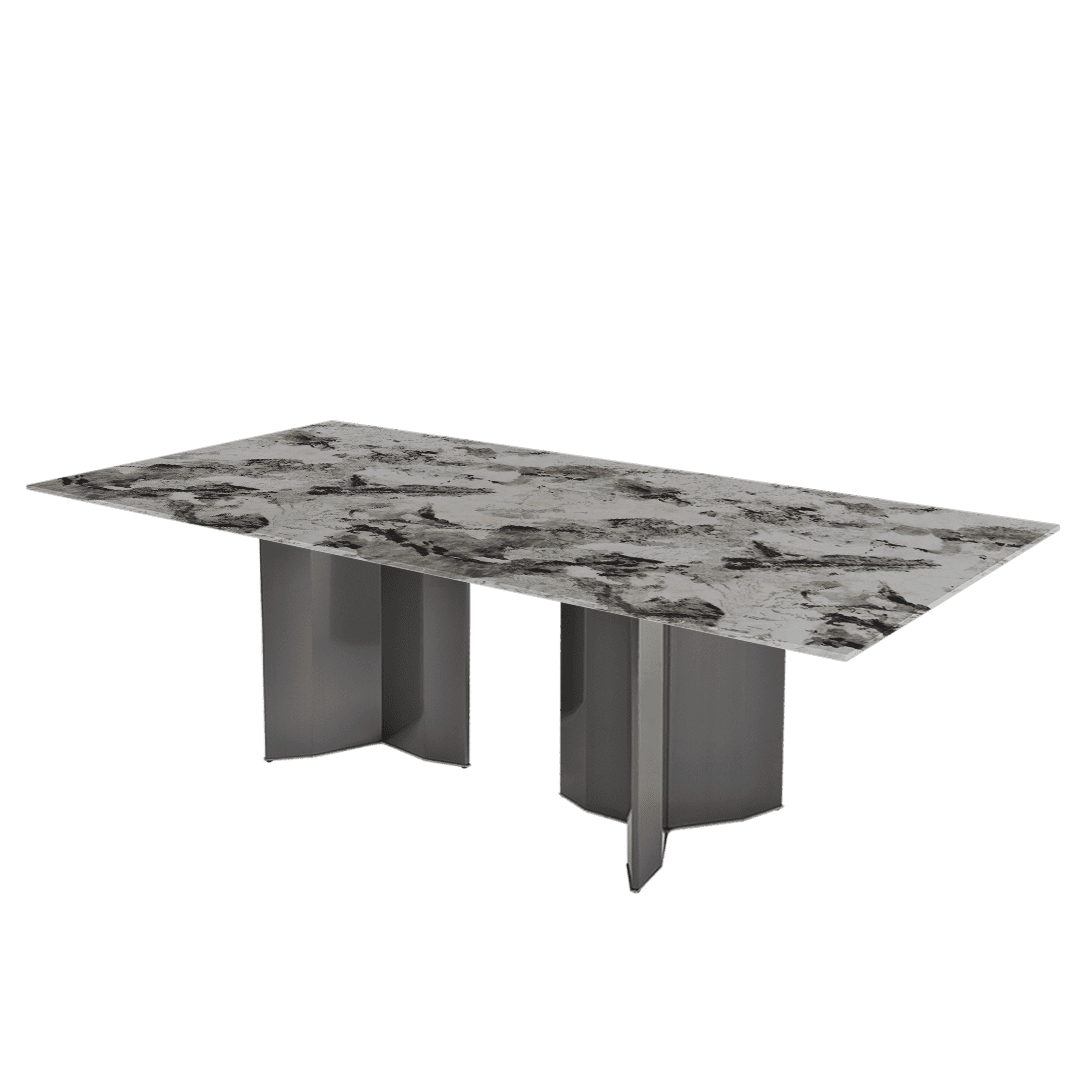 Modern & Versatile Rectangular Marble Dining Table with Yetta Black Titanium Hairline Finish Stainless Steel Base (2.4m x 1.2m)