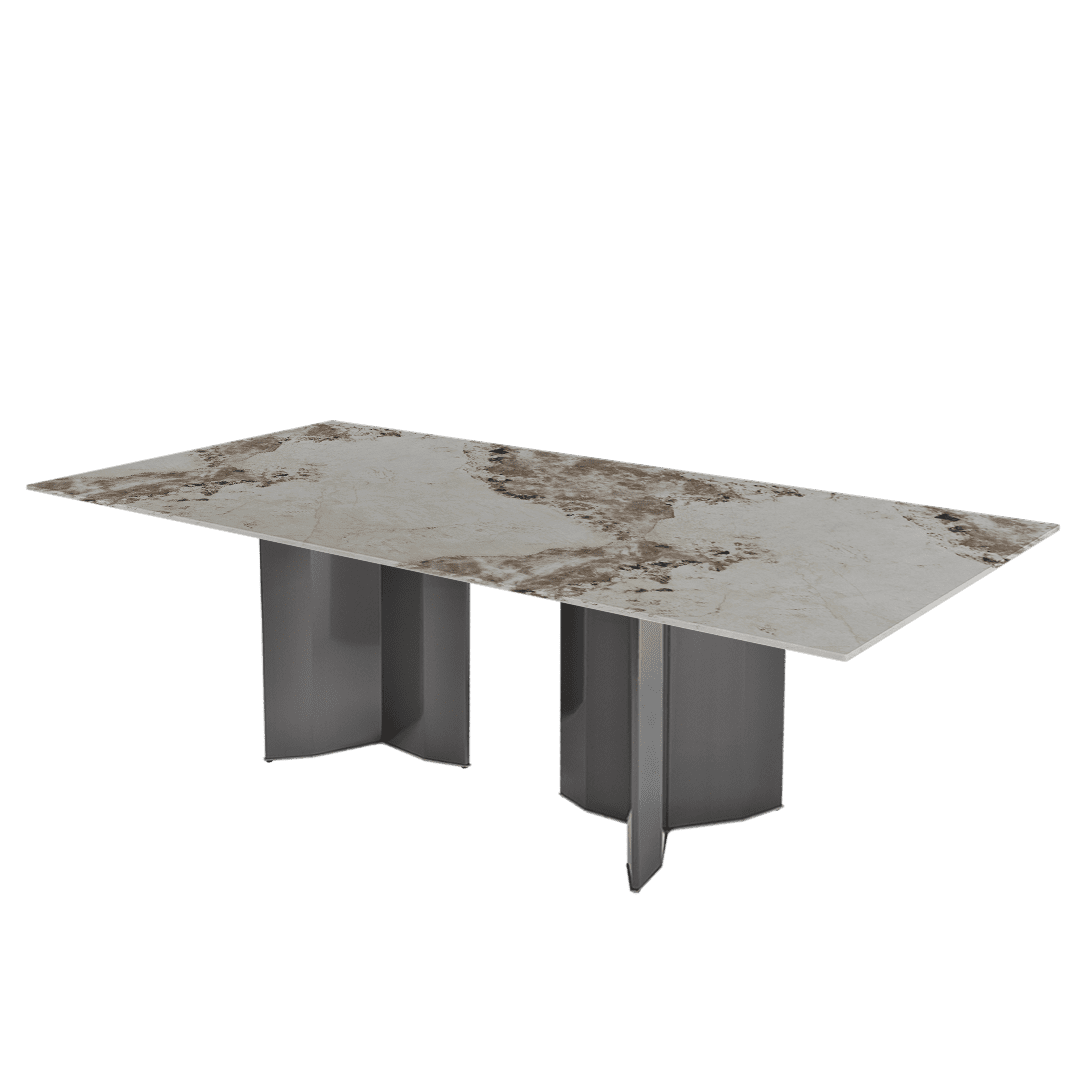 Modern & Versatile Rectangular Marble Dining Table with Yetta Black Titanium Hairline Finish Stainless Steel Base (2.4m x 1.2m)
