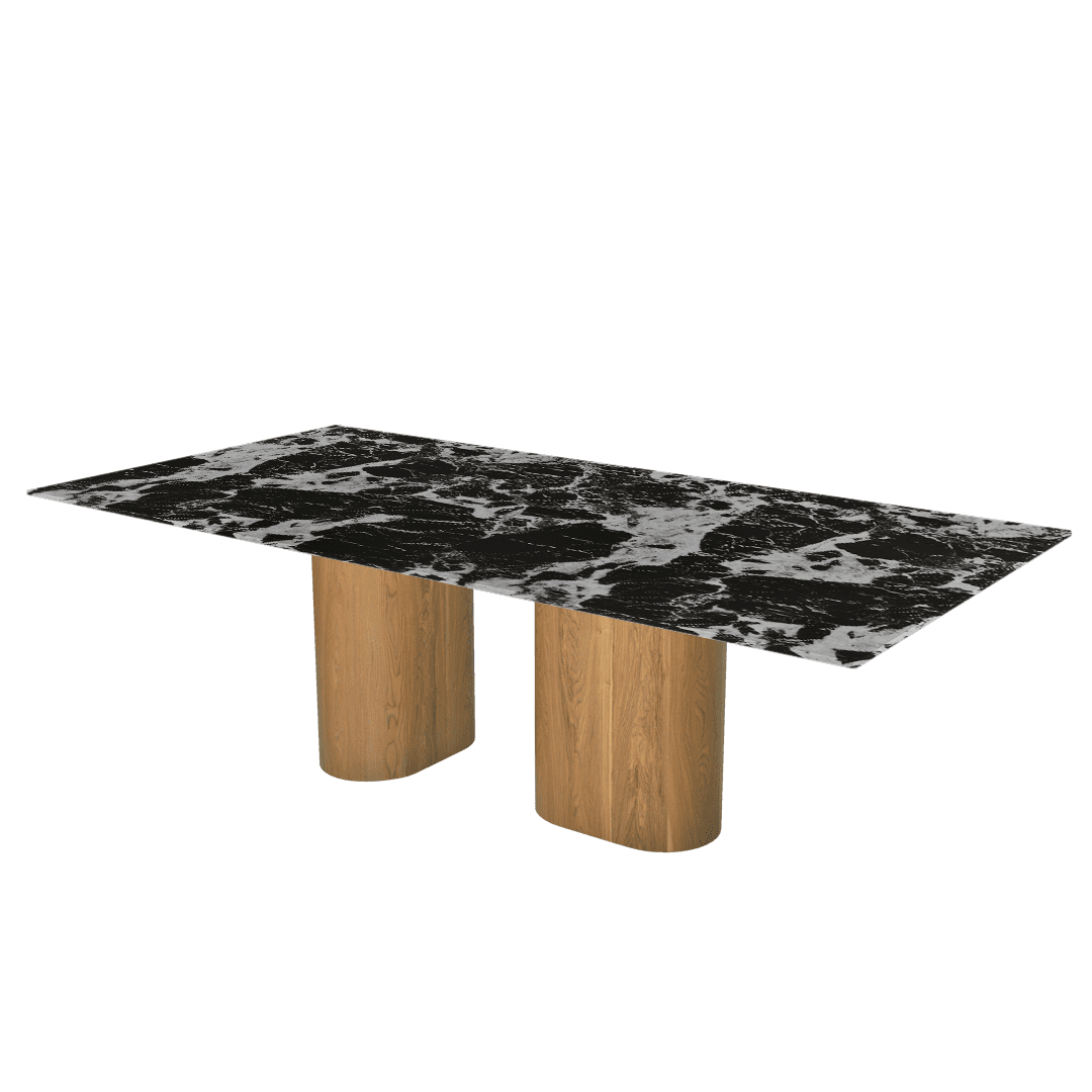 Mix & Match Oval Shaped Marble Dining Table with Pedro Ash Wood Base (2.4m x 1.2m)