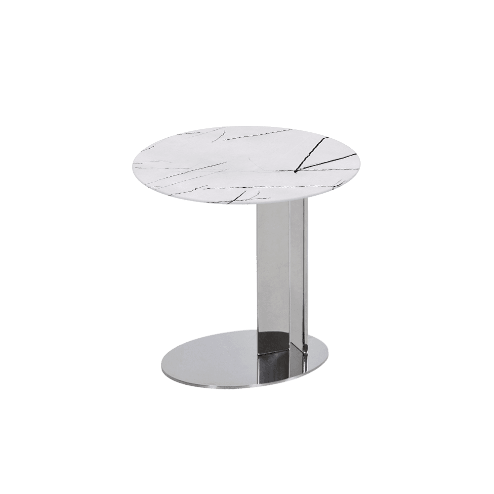 SILVIA Side Table - Mix & Match Marble Top with Silver Coloured Stainless Steel Base(500mm)